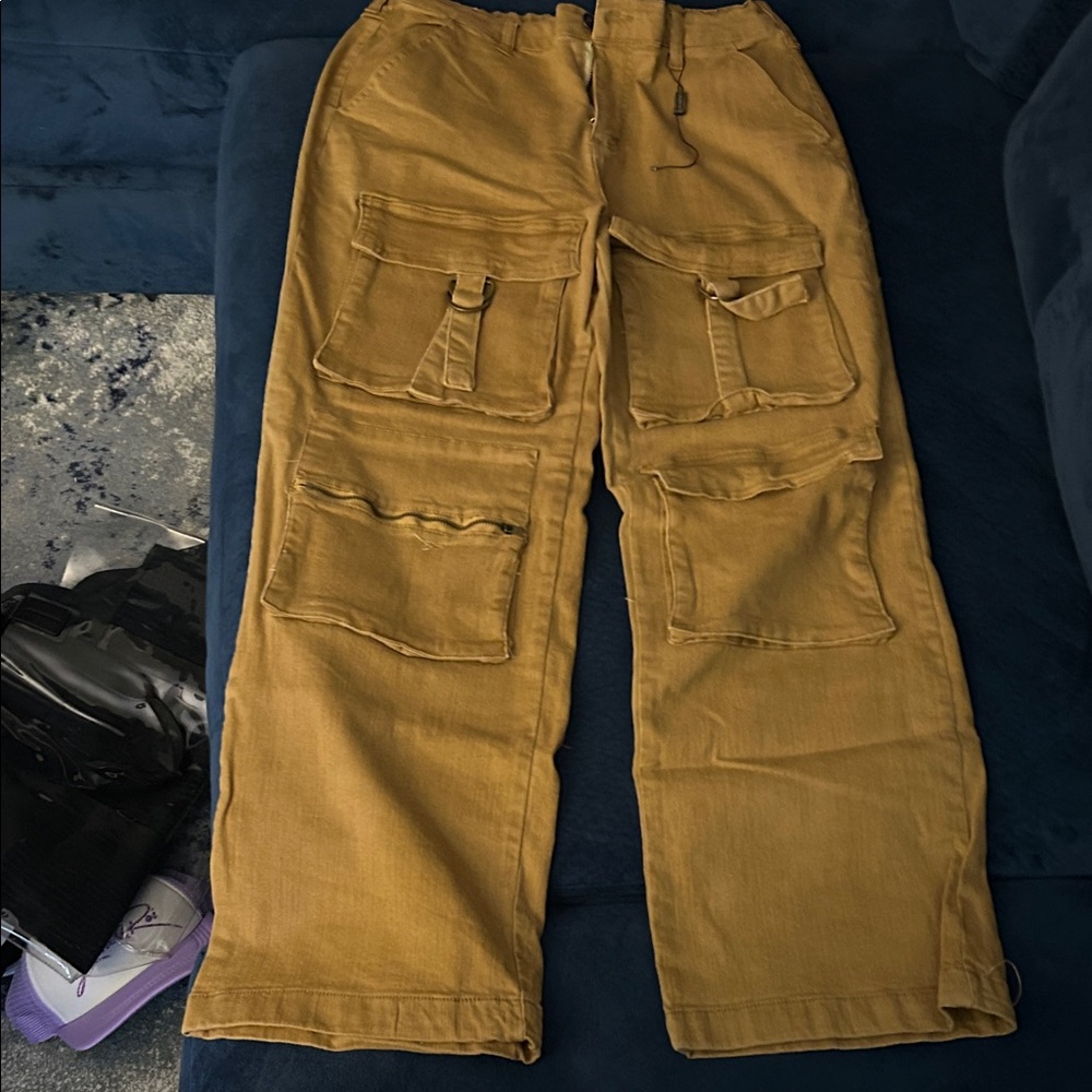 Mustard Wide-Leg Pants with Pockets
